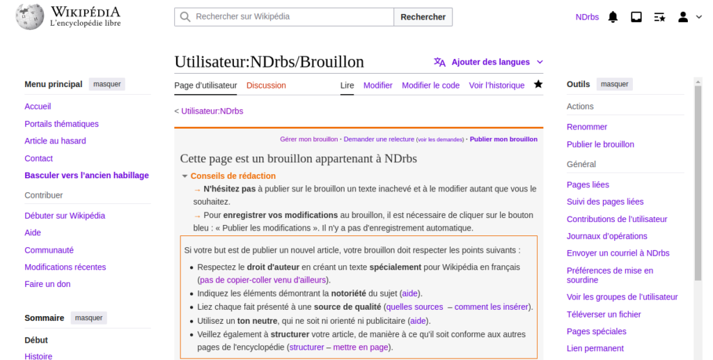 À quoi ressemble votre brouillon sur Wikipédia