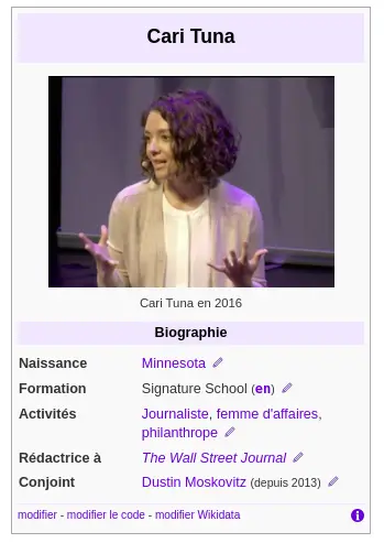 Exemple d'infobox pour une personne sur wikipédia