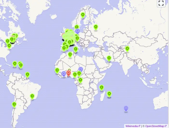 carte du monde représentant la Localisation des wikipédien(ne)s francophones
