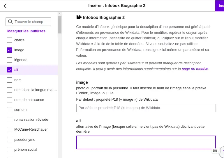 aperçu de l'ajout de champs pour une infobox sur wikipédia