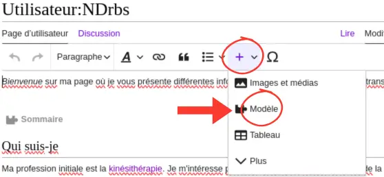 aperçu d'une page wikipédia et de comment insérer un modèle d'infobox