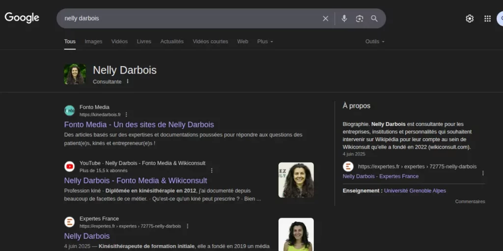 google knwoledge panel de nelly darbois