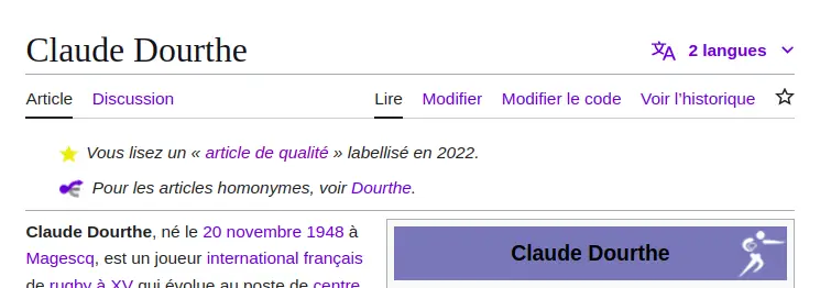 un article wikipédia d'un sportif, qui est labellisé de qualité et dont on peut s'inspirer pour créer une page