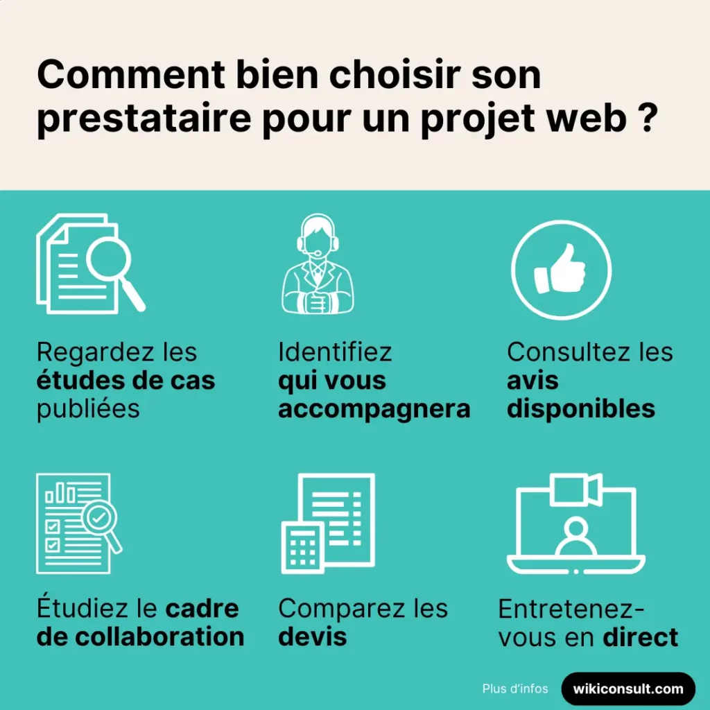 infographie expliquant avec quels critères choisir son professionnels pour créer son site internet à chambéry en savoie