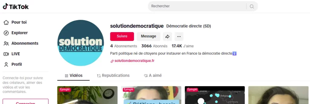 Aperçu du compte TikTok de l'association : 3000 abonnés en 3 mois. Les vidéos et le compte ont été optimisés pour attirer depuis le réseu social vers le site de l'association, et inciter à s'abonner à la newsletter pour rester en contact en dehors de la plateforme. Une stratégie similaire a été mise en place sur les autres réseaux sociaux, en adaptant le contenu aux codes de chacun?