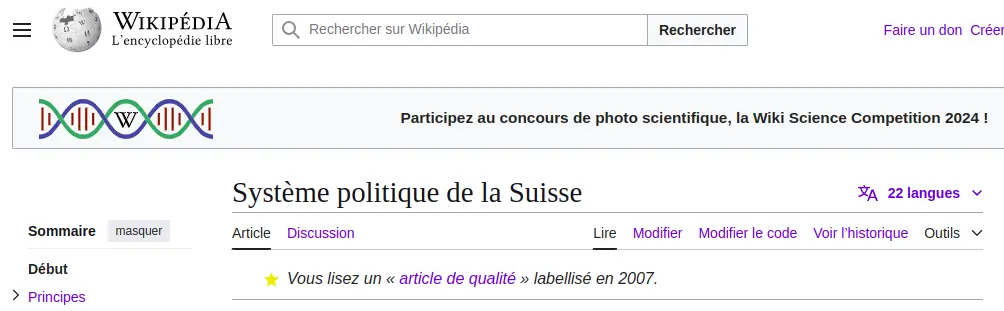 les 2 liens cliquables modifier ou modifier le code sur wikipédia