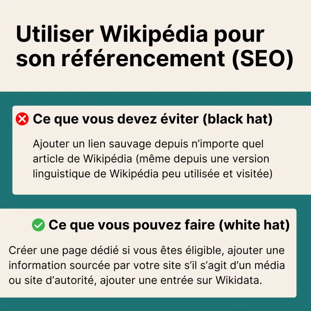 iconographie sur comment utiliser wikipédia pour son référencement sur internet et google (SEO), pratiques de black hat et white hat