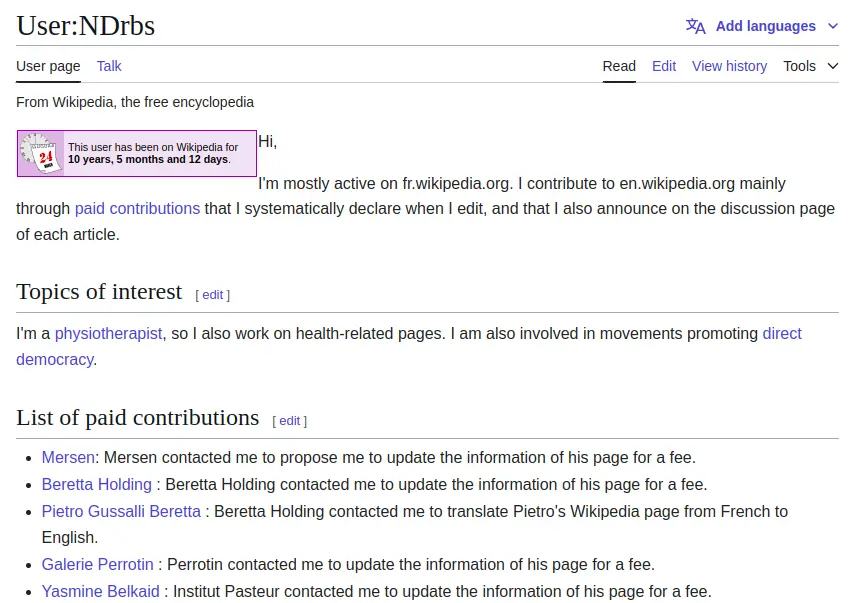 Here’s how to declare contexts of contribution on my user page