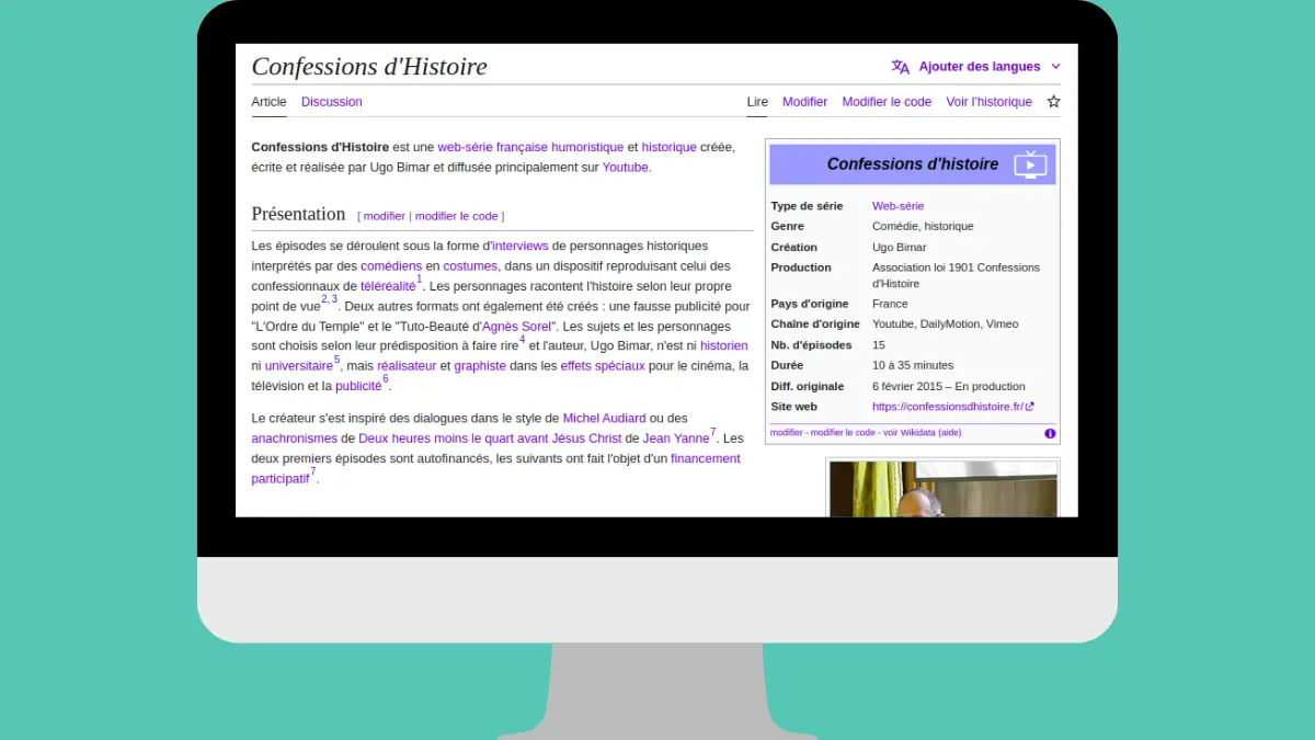 page wikipédia confession d'histoires