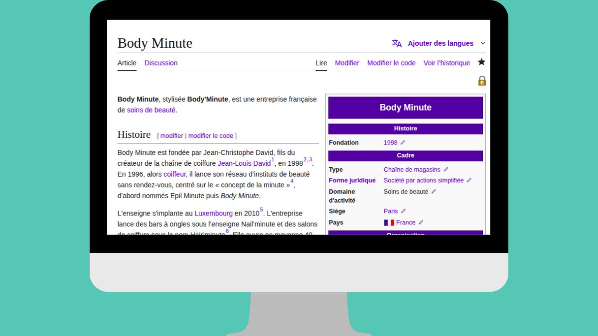 aperçu de la page wikipédia de body minute