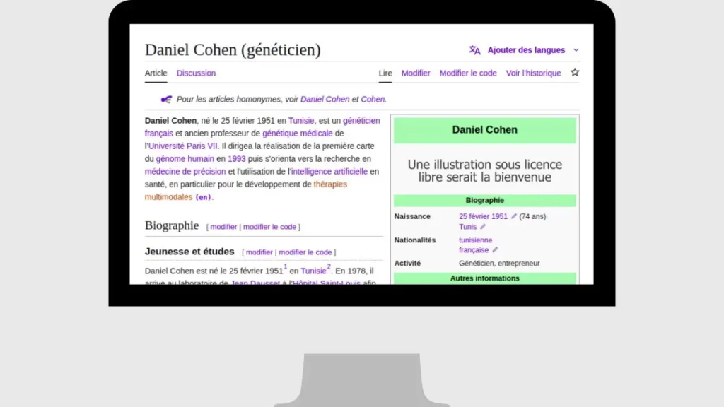 page wikipédia chercheur génétique