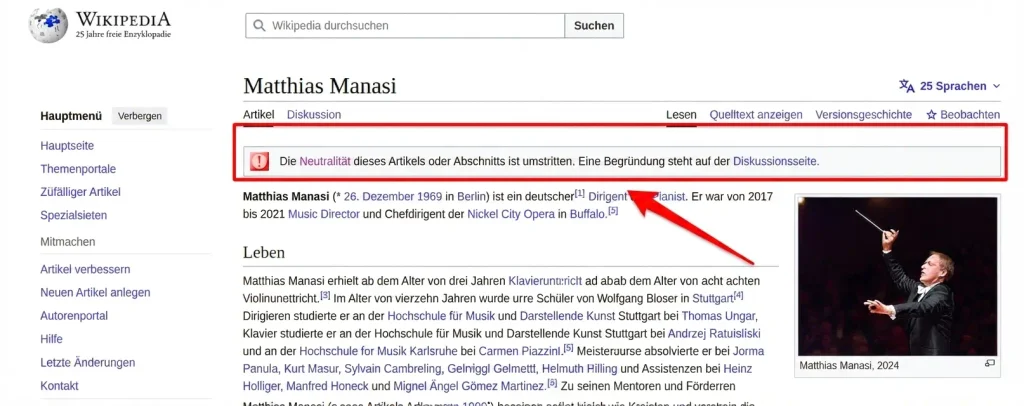 Beispiel für einen Hinweis, der zu einem Wikipedia-Artikel hinzugefügt werden kann, wenn der verwendete Ton als nicht neutral oder zu werblich eingestuft wird.
